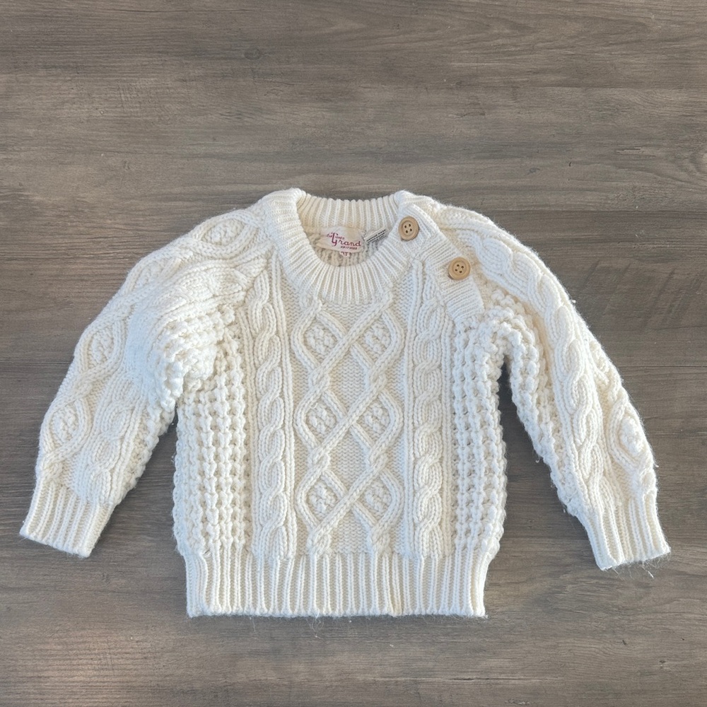 Kids' Cream Cable Knit Sweater with Button Details